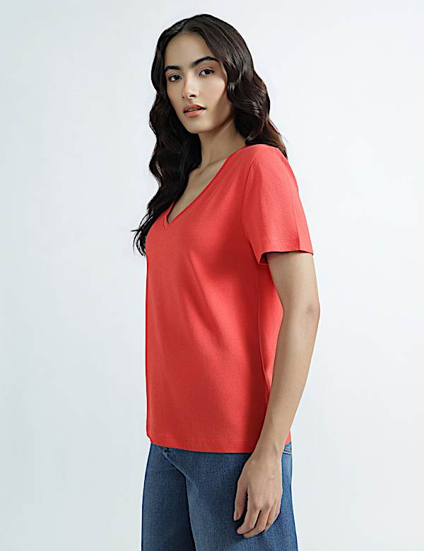 Pure Cotton V-Neck Plain T-Shirt