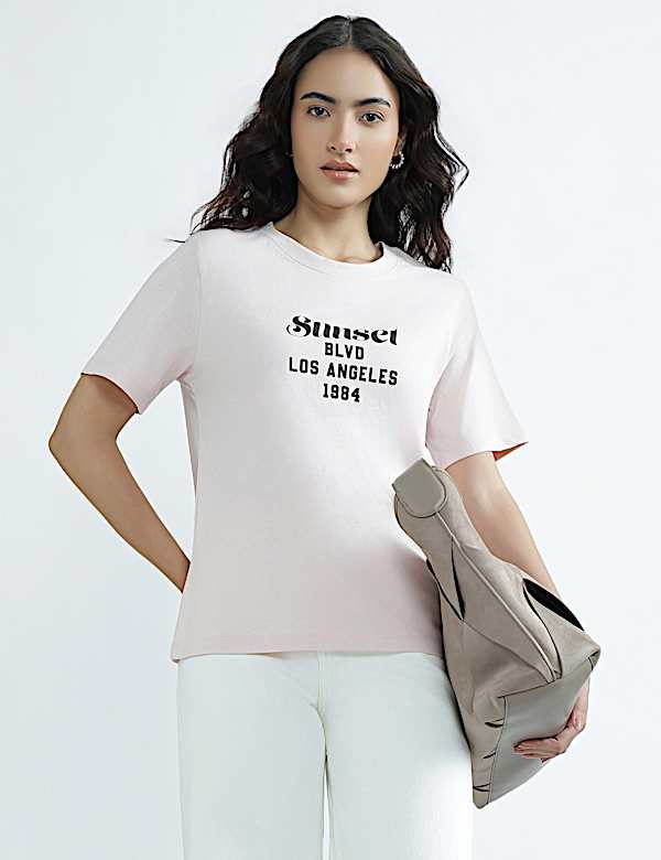 Pure Cotton Round Neck Graphic Print T-Shirt
