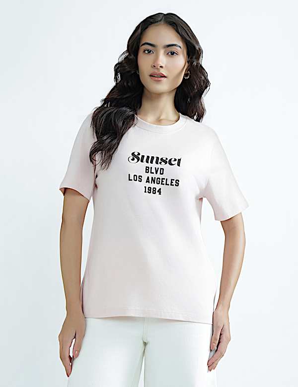 Pure Cotton Round Neck Graphic Print T-Shirt