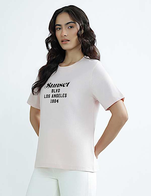 Pure Cotton Round Neck Graphic Print T-Shirt