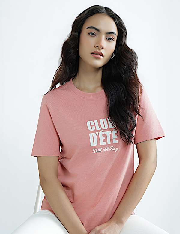 Pure Cotton Round Neck Graphic Print T-Shirt