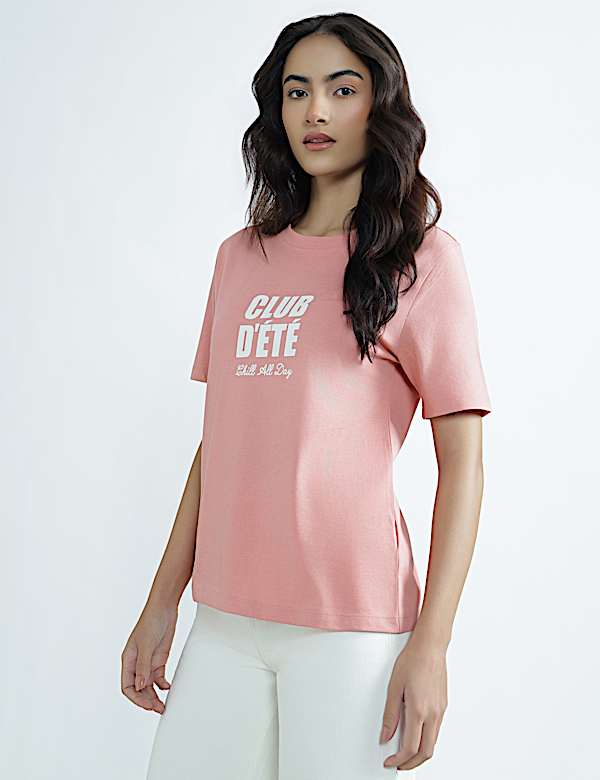 Pure Cotton Round Neck Graphic Print T-Shirt
