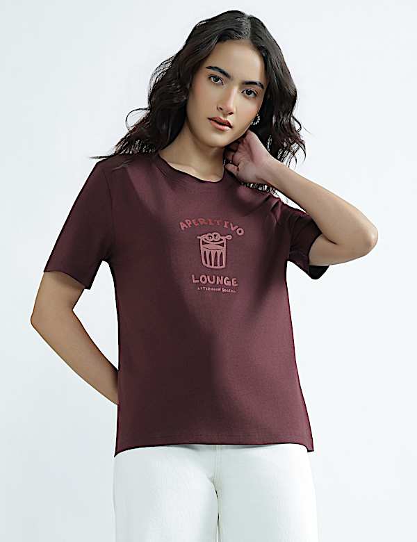 Pure Cotton Round Neck Graphic Print T-Shirt