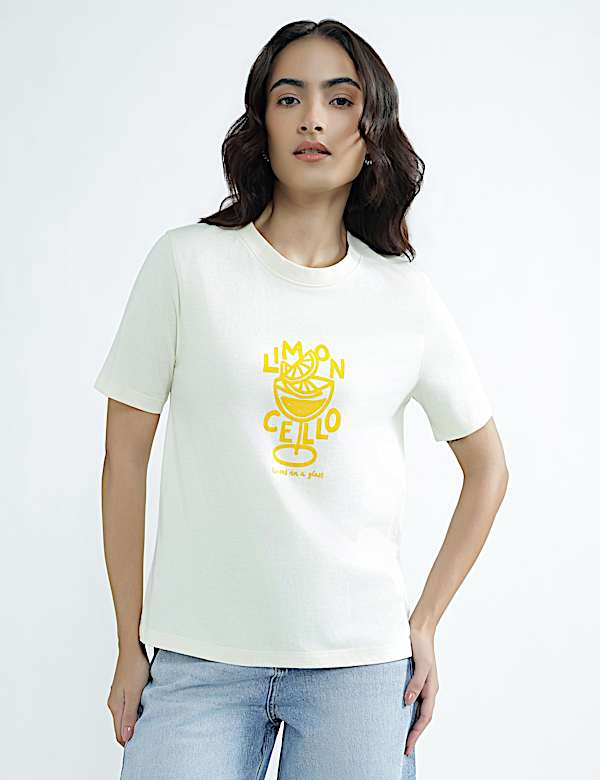 Pure Cotton Round Neck Graphic Print T-Shirt