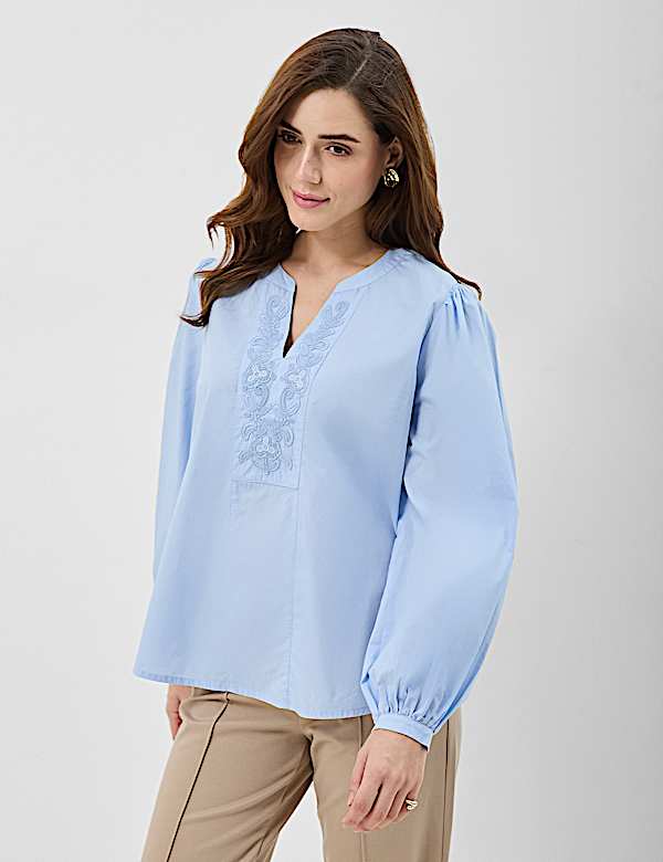 Pure Cotton Embroidered Balloon Sleeve Top