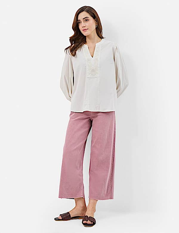 Pure Cotton Embroidered Balloon Sleeve Top