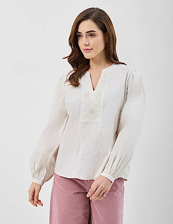 Pure Cotton Embroidered Balloon Sleeve Top