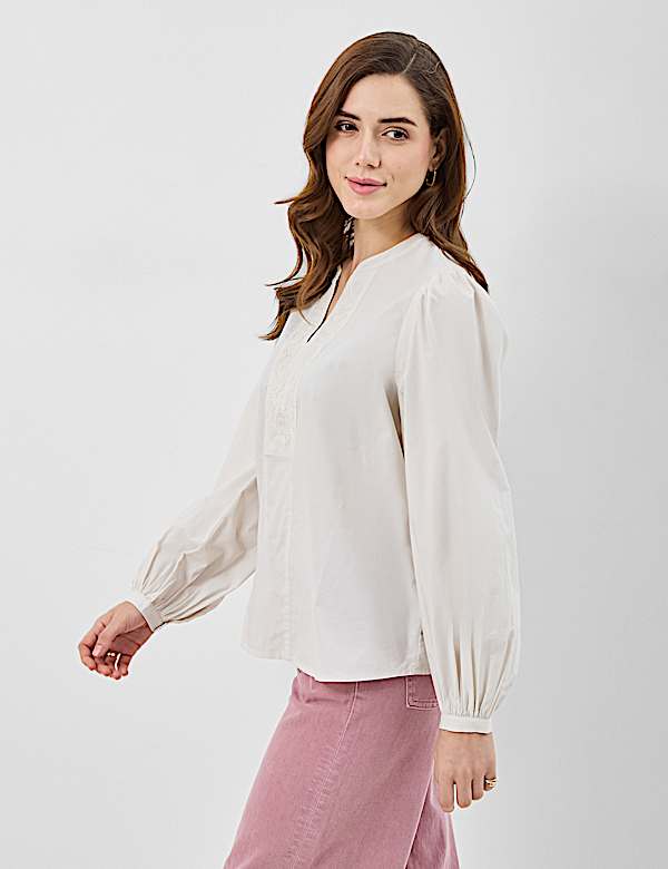 Pure Cotton Embroidered Balloon Sleeve Top