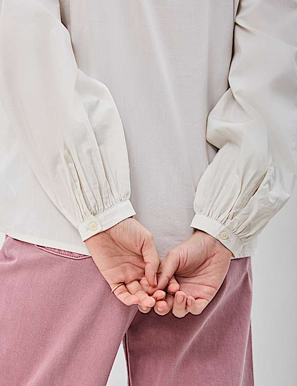 Pure Cotton Embroidered Balloon Sleeve Top