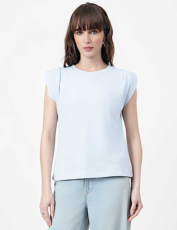 Pure Cotton Plain Crew Neck Top