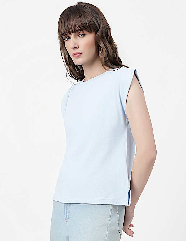 Pure Cotton Plain Crew Neck Top