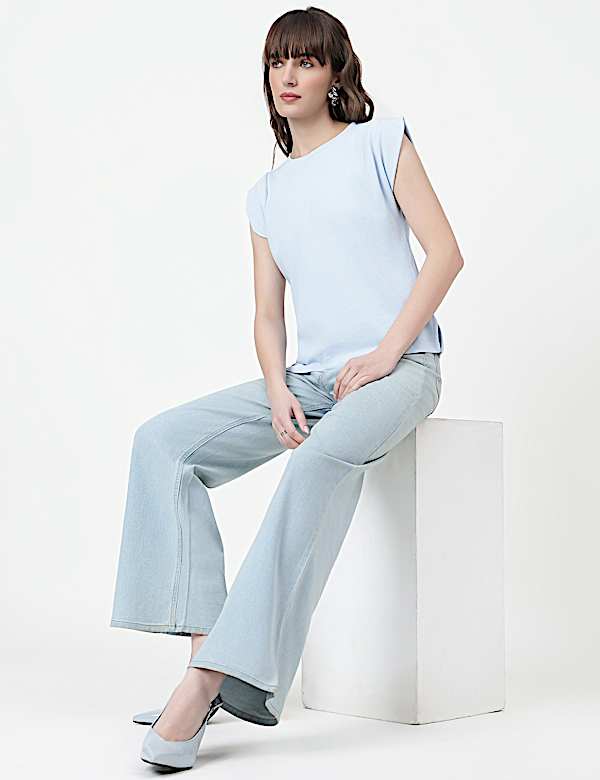 Pure Cotton Plain Crew Neck Top