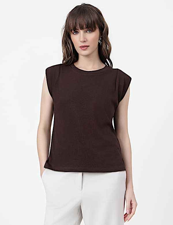 Pure Cotton Plain Crew Neck Top
