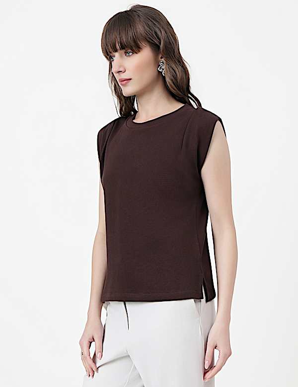 Pure Cotton Plain Crew Neck Top