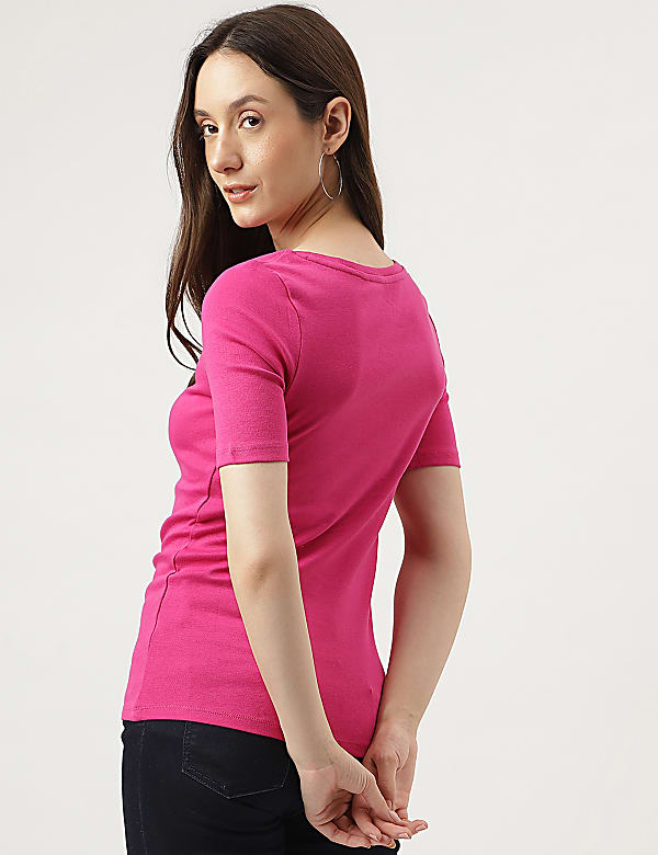 Pure Cotton Solid V-Neck T-Shirt