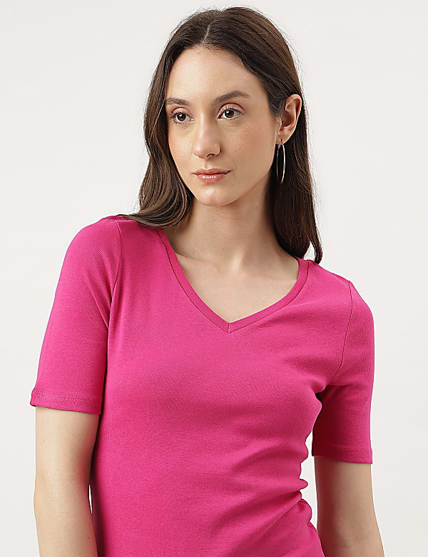 Pure Cotton Solid V-Neck T-Shirt