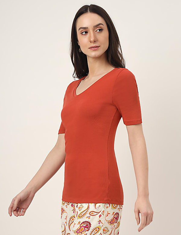 Pure Cotton Solid V-Neck T-Shirt