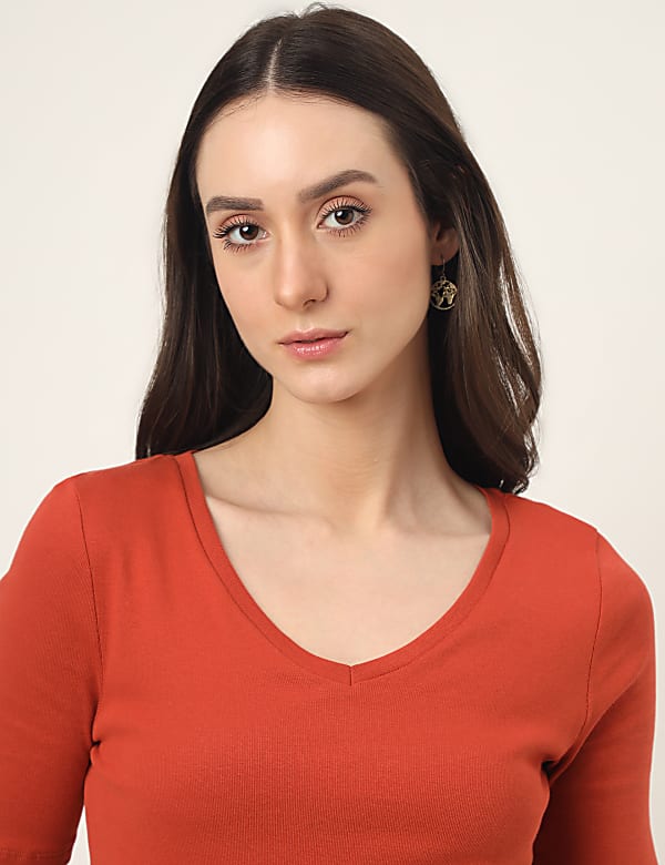 Pure Cotton Solid V-Neck T-Shirt