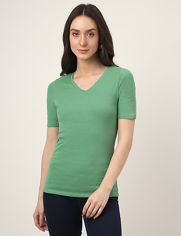 Pure Cotton Solid V-Neck T-Shirt