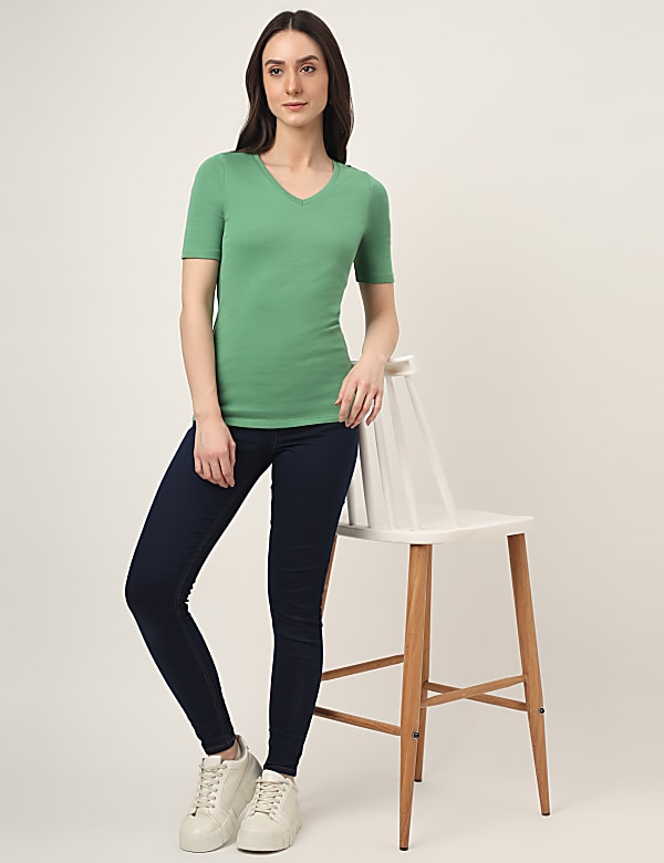 Pure Cotton Solid V-Neck T-Shirt