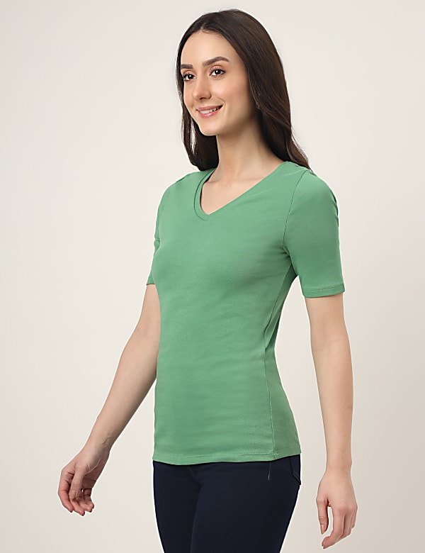Pure Cotton Solid V-Neck T-Shirt
