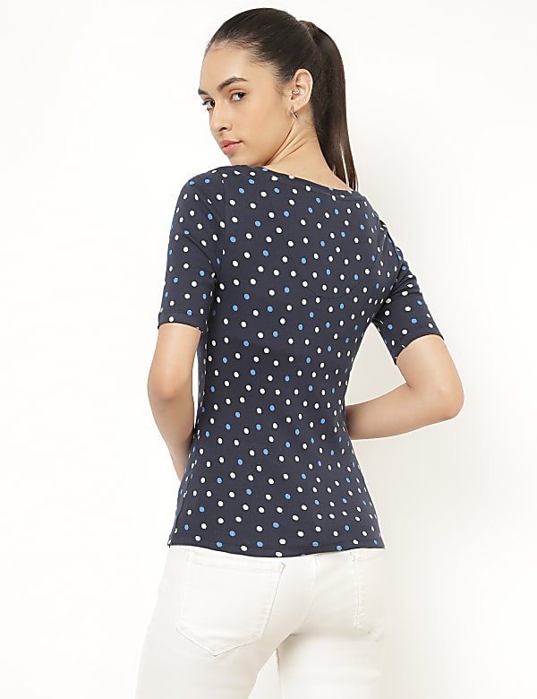 Pure Cotton Polka Dot V-Neck Tee