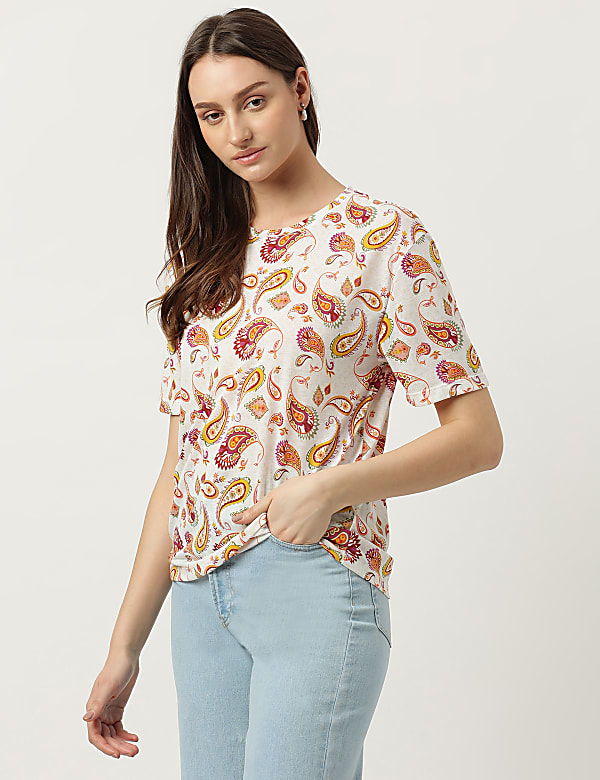 Paisley Printed Round Neck T-Shirt