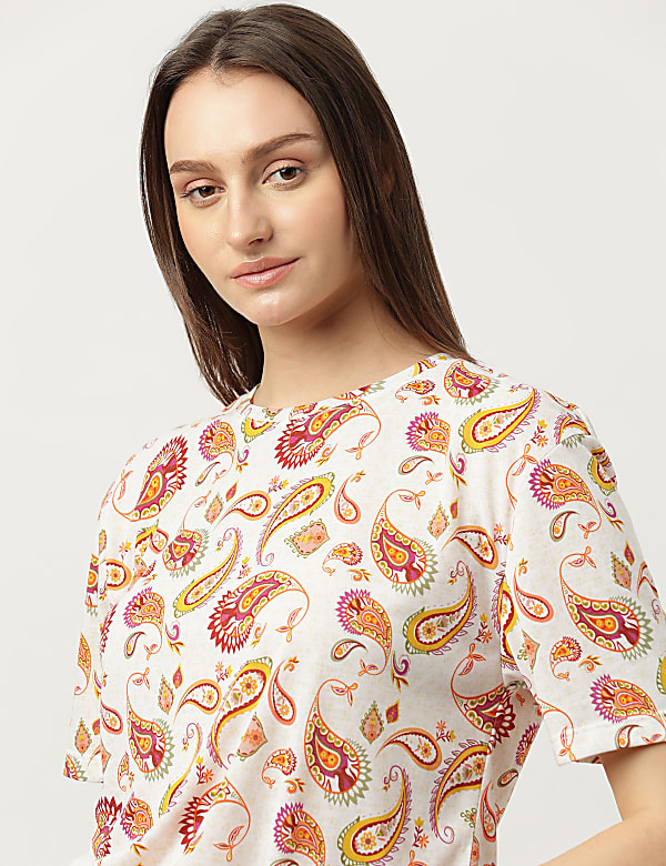 Paisley Printed Round Neck T-Shirt