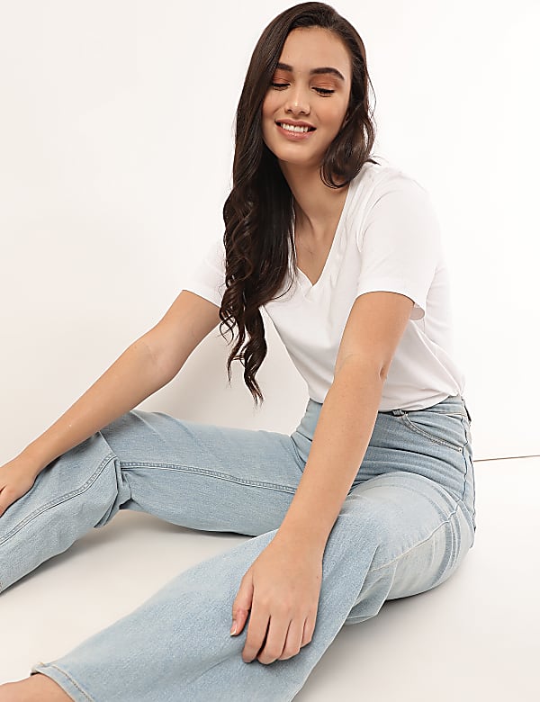 Pure Cotton Plain V-Neck T-shirt
