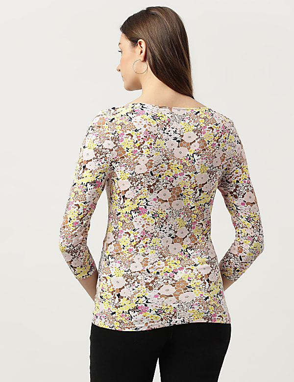 Cotton Mix Floral Printed Boat Neck T-Shirt