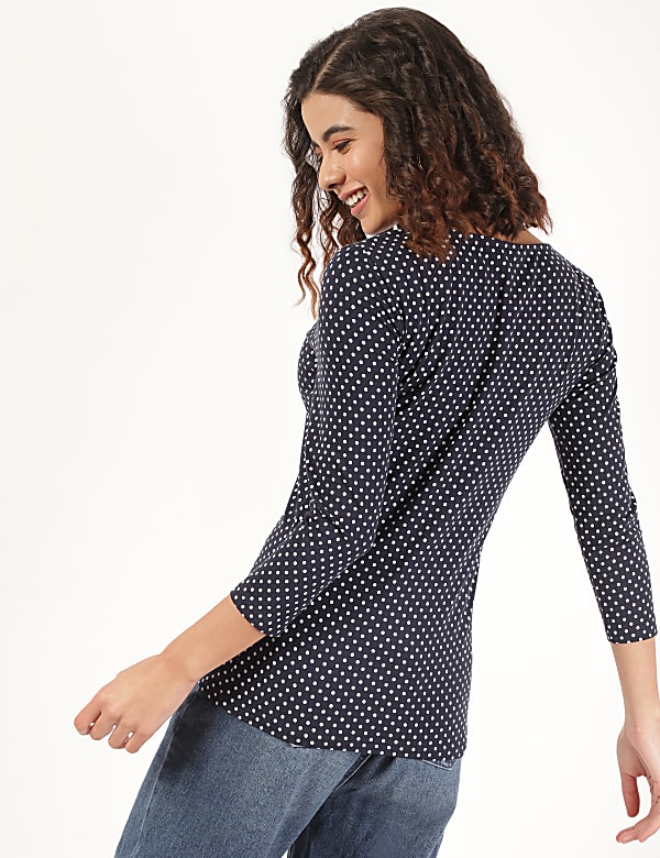 Cotton Mix Polka Dots Round Neck Tee