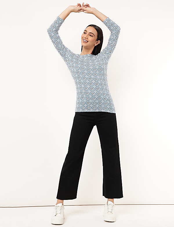 Cotton Mix Geometric Round Neck T-shirt