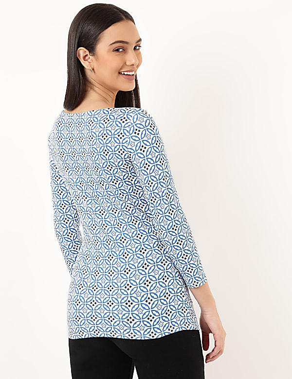 Cotton Mix Geometric Round Neck T-shirt