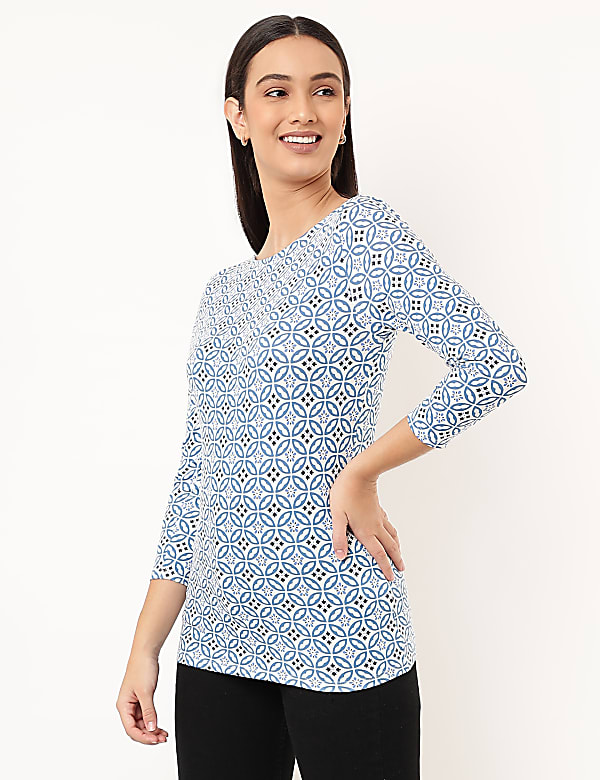 Cotton Mix Geometric Round Neck T-shirt