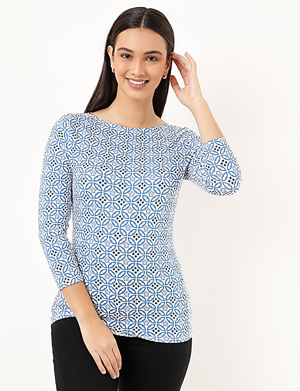 Cotton Mix Geometric Round Neck T-shirt