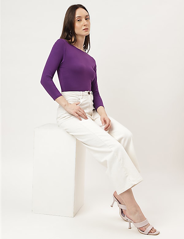 Cotton Plain Boat Neck Top