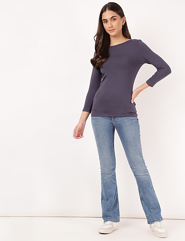 Cotton Plain Boat Neck Top