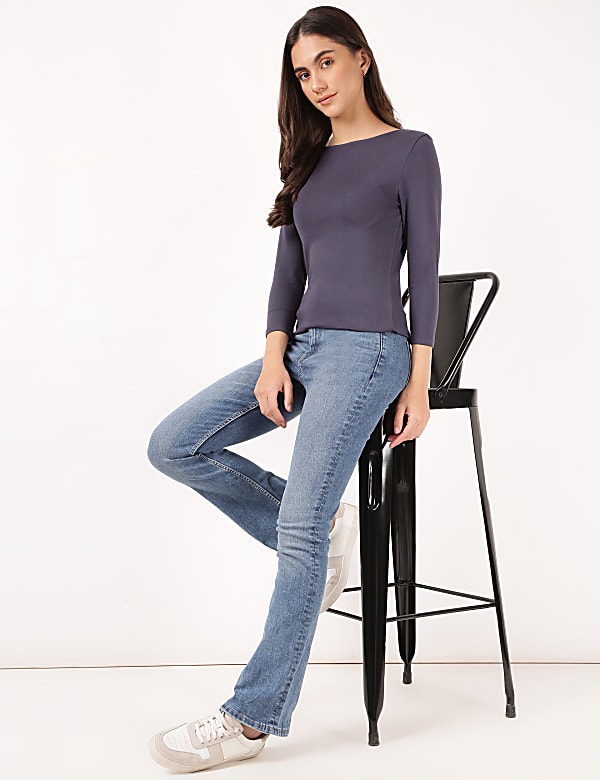 Cotton Plain Boat Neck Top