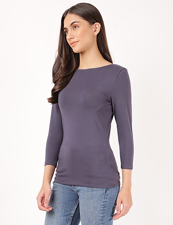Cotton Plain Boat Neck Top