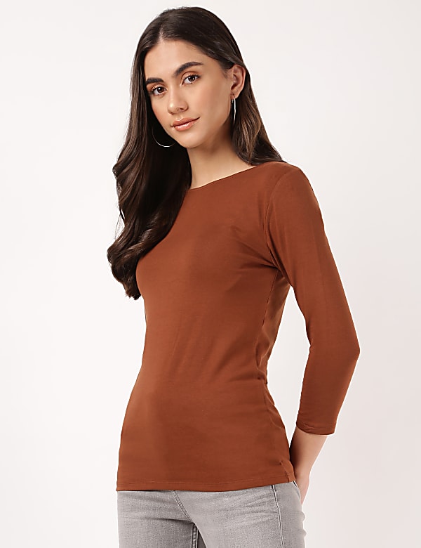 Cotton Plain Boat Neck Top