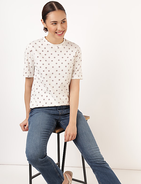 Pure Cotton Printed Round Neck T-Shirt