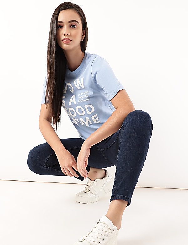 Pure Cotton Printed Crew Neck T-Shirt