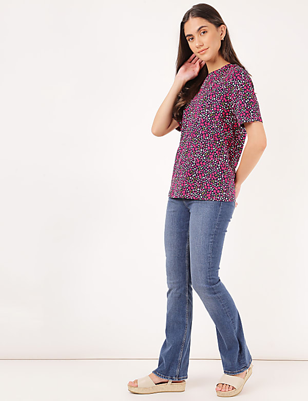 Pure Cotton Floral Print Crew Neck T-shirt