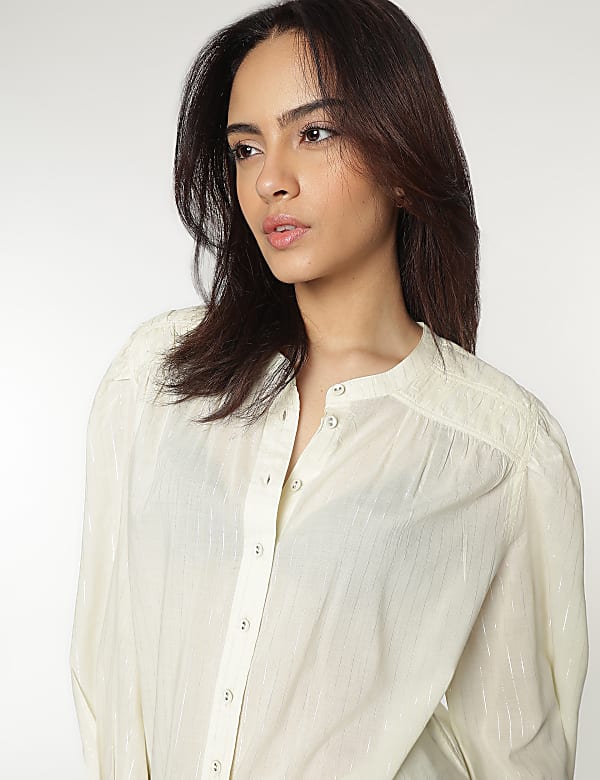 Mandarin Neck Stripes Shirt