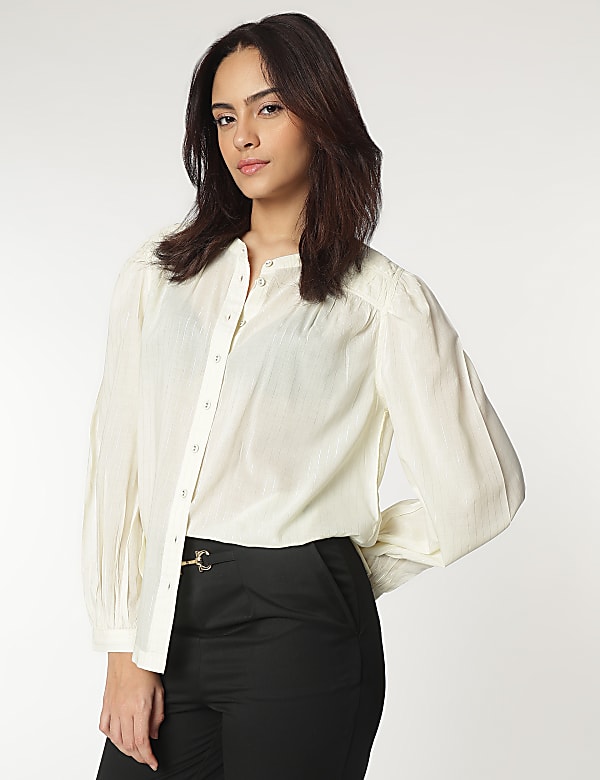 Mandarin Neck Stripes Shirt
