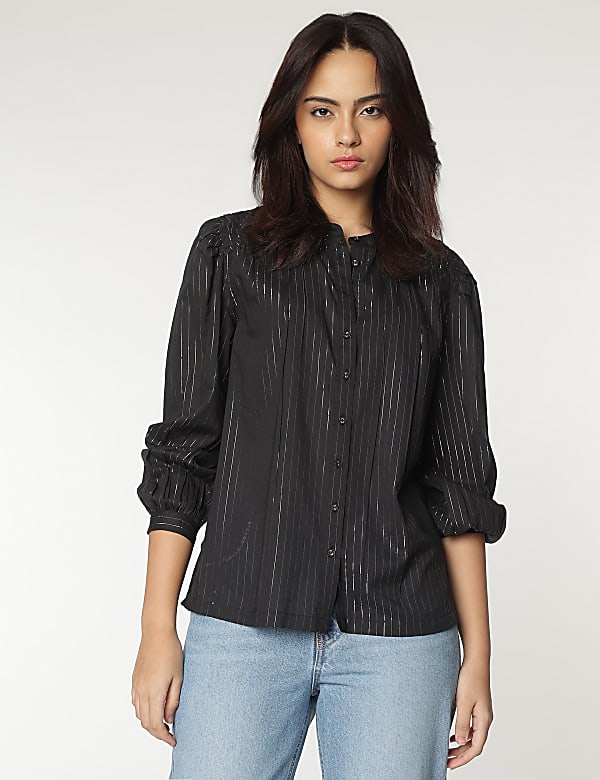 Mandarin Neck Stripes Shirt