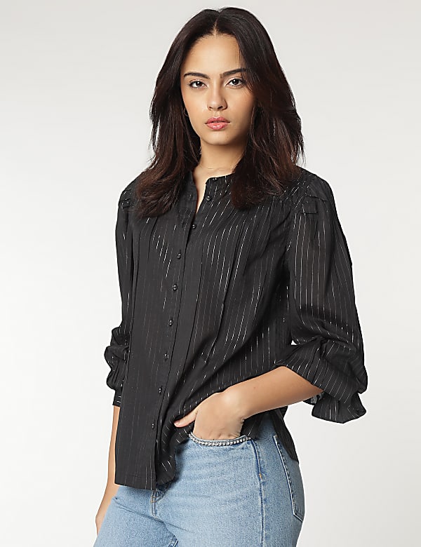 Mandarin Neck Stripes Shirt