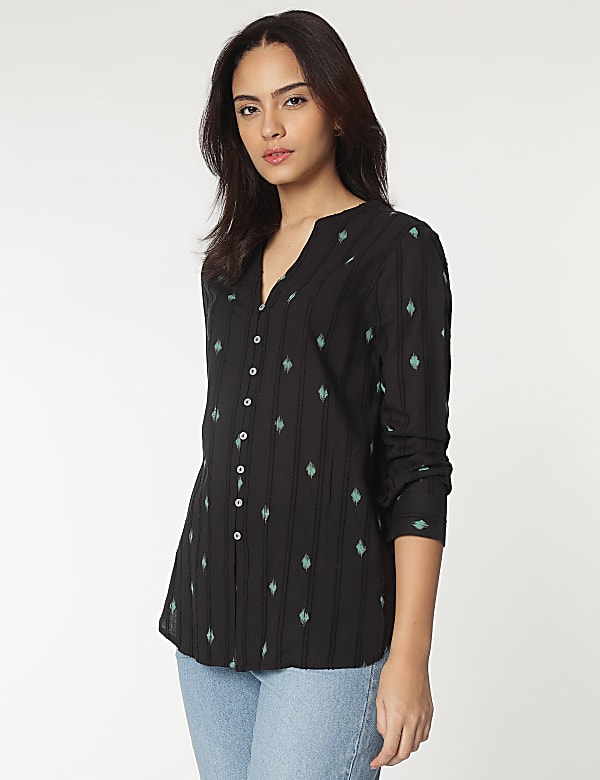 Pure Cotton Mandarin Collar Textured Top
