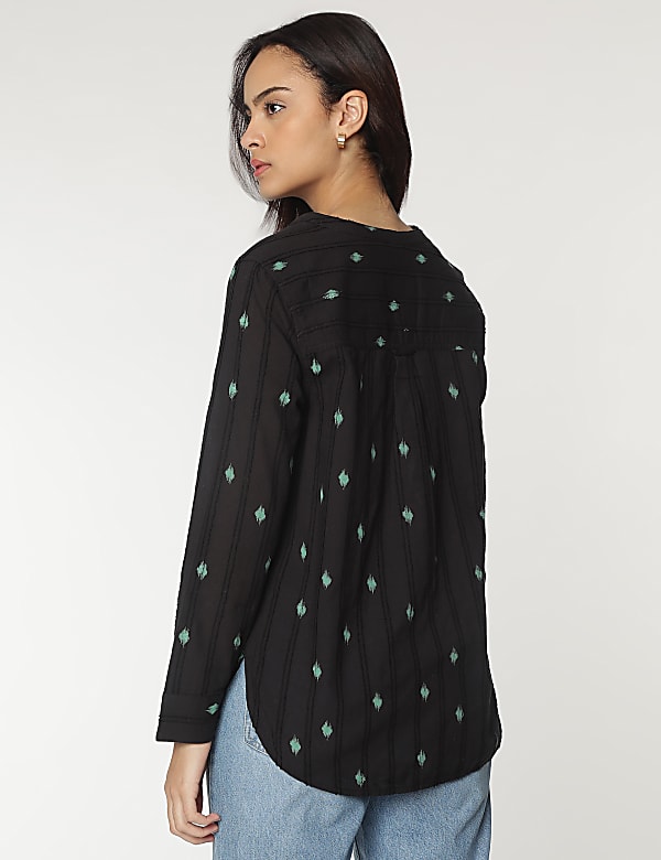 Pure Cotton Mandarin Collar Textured Top