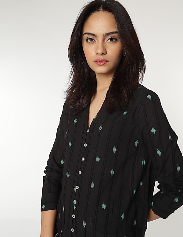 Pure Cotton Mandarin Collar Textured Top